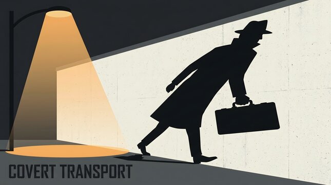 Spy silhouette walking under streetlight