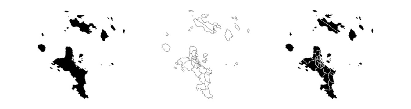 Seychelles country vector map in white background.Seychelles political map. Low detailed. Solid simple style. Black and white. Black silhouette map of the seychelles islands. Vector editable.	