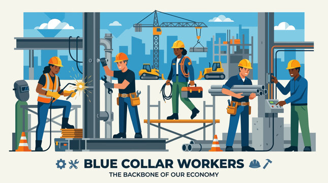 Blue-collar workers celebrate Labor Day with industry colleagues at construction site