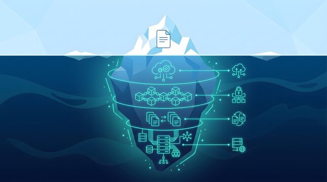 Technology iceberg concept with hidden data