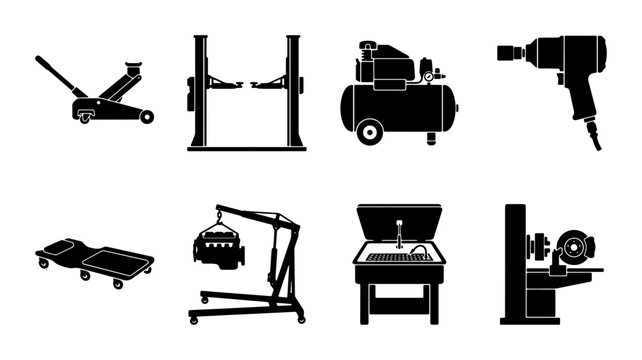 Automotive Repair Shop Tools Collection, Garage Equipment Icons Set, Mechanic Workshop Gear Vector Graphics