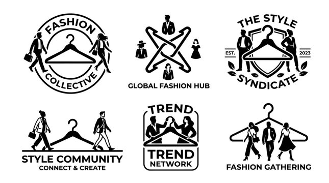 Fashion logos with clothing hangers.