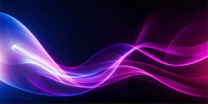 Abstract vibrant neon waves of light in blue and pink, flowing smoothly against a dark, atmospheric background, creating a dynamic and futuristic visual effect.