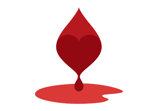 Gota de sangre con forma de coraz&oacute;n sobre mancha