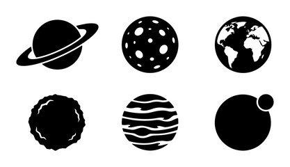 Cosmic Planets Vector Icons Set, Celestial Bodies Graphics, Space Exploration Symbols, Astronomical Objects Collection © Tasmia