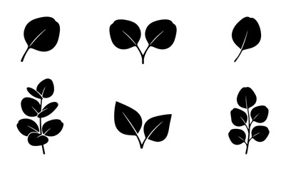 Eucalyptus Leaves Vector Icons, Botanical Elements, Simple Plant Silhouettes for Nature Design © Tasmia
