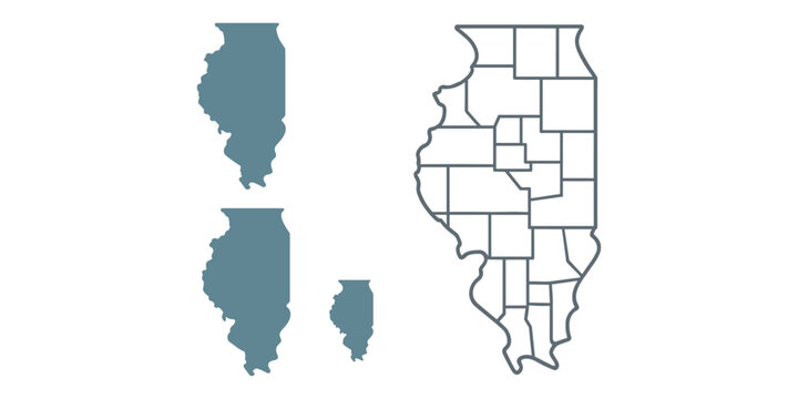 Illinois state map silhouettes and counties outline county map in white background
