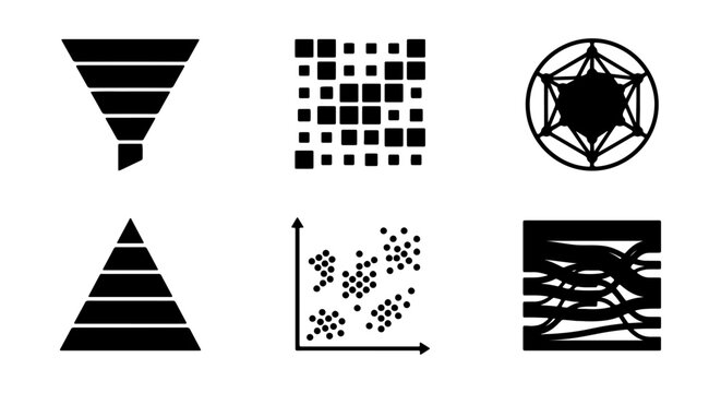 Abstract Geometric Icons Set, Data Visualization Symbols, Modern Minimalist Vector Graphics Collection
