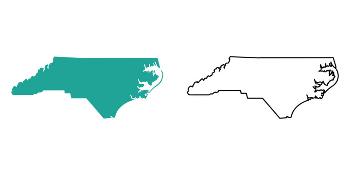 North Carolina state map silhouette solid teal and outline black United States