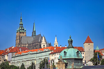 Naklejka premium Saint Vitus Cathedral and Prague Castle Complex with Lesser Town Baroque Dome