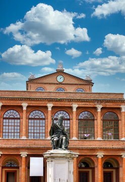 Statue of Pope Paul V and Amintore Galli Theatre Facade in Rimini