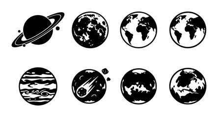 Cosmic Planets and Celestial Bodies Vector Icons Set, Space Exploration and Astronomy Graphics Collection © Jahidul