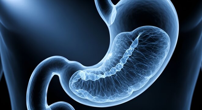 Digital depiction of human stomach with detailed visualization of internal organs and digestive system in a high-resolution