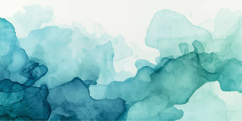 Iceberg in mountains, sea and sky with blue winter clouds, icy watercolor texture, cold frozen ocean landscape © Md