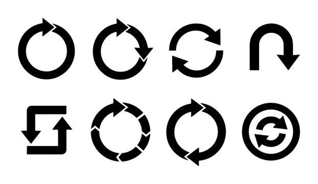 Circular Arrow Icons Set, Refresh Reload Loop Symbols, Recycle Repeat Directional Graphics, Cycle Arrows Vector Collection
