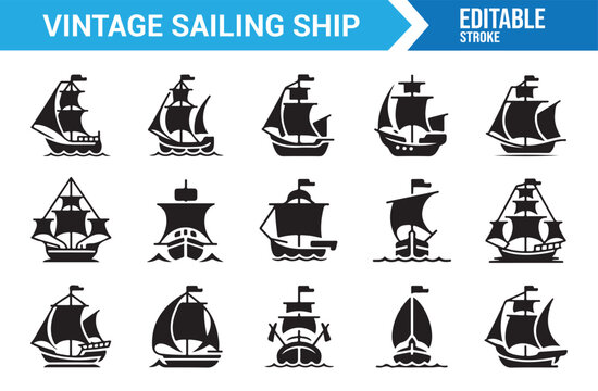 Vintage Ship Vector Set Featuring Historic Ocean Navigation and Exploration Icons
