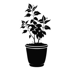 Fototapeta premium Silhouette illustration of a potted herb plant, a simple herb pot design in black and white for kitchen or garden decor. Concept herb pot graphic for culinary branding and eco friendly projects.