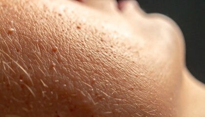 Fototapeta premium Close-up of human skin, showcasing texture and imperfections on a face