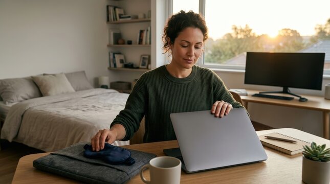 Remote software architect starting work at sunrise in home office