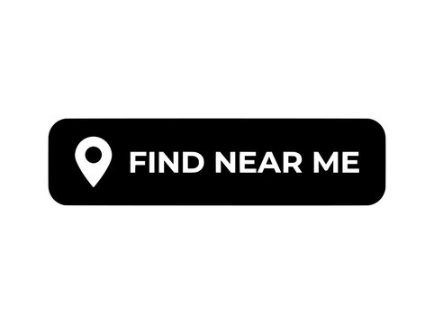 Find Near Me location button with map pin icon, black call to action web element, local search navigation interface vector for mobile apps