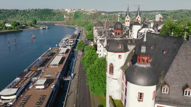 Old town or Altstadt in Coblenz, a Mosel and Rhine, Koblenz in Rheinland-Pfalz, Rhineland Palatinate in Germany, Aerial