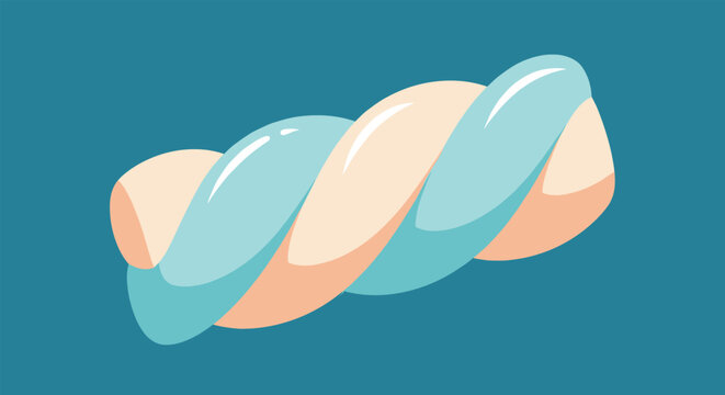 Twisted blue and white marshmallow candy piece presented in a simple flat illustration style against a solid teal background.