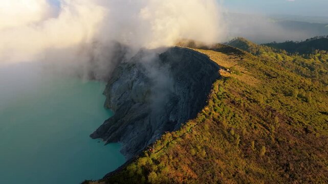 Drone Footage of Mount Ijen Crater and Surrounding Mountains &ndash; Java Island Indonesia