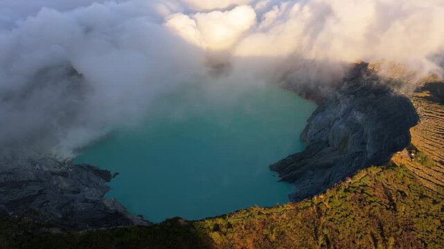 Mount Ijen Crater Lake with Dramatic Volcanic Terrain &ndash; Java Island Indonesia