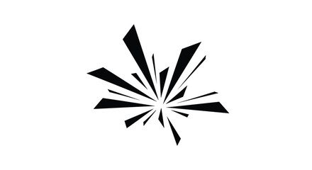 Obraz premium Abstract black geometric burst or explosion with sharp jagged edges expanding from the center on a plain white background.