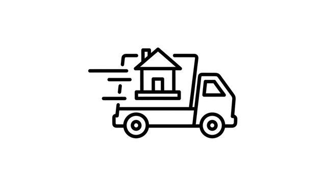 Moving Truck with House Icon for Logistics, Real Estate and Relocation Services Illustration