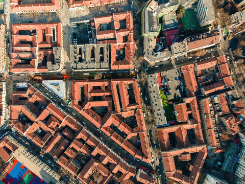 Aerial View of Urban Residential Buildings and Streets