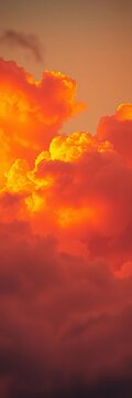 Vibrant orange hues engulf the sky as the fiery clouds dance in the fading light of day, clouds, light