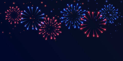 Fototapeta premium Festive Fourth of July fireworks display with colorful explosions and sparkling lights. Patriotic USA celebration background for holiday events and greetings.