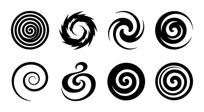 Abstract Swirl Vector Icons Set, Dynamic Spiral Shapes Collection, Organic Flowing Curves and Vortex Motifs for Graphic Design