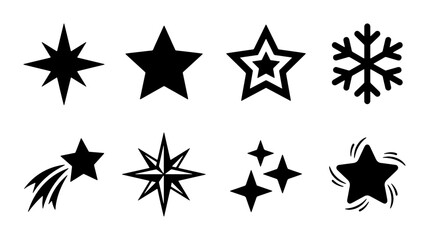 Obraz premium Collection of Star Icons and Snowflake Vector Graphics, Celestial and Winter Symbols for Design