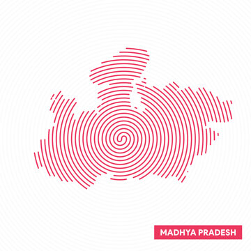 Creative Spiral Fingerprint Map of Madhya Pradesh &ndash; Abstract Line Art State Map in a Unique Circular Design for Infographics, Posters, Education, and Geographic Visualization