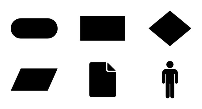 Basic Flowchart Symbols, Vector Shapes for Process Diagrams, Business Logic Icons, Simple Geometric Elements, Black and White