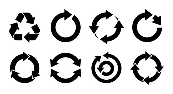 Circular Arrow Icons Set, Recycling Symbols Collection, Refresh Arrows Vector Graphics, Repeat Loop Signs for Web and App Design