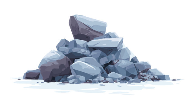 Pile of Gray Rocks and Stones on White Background.