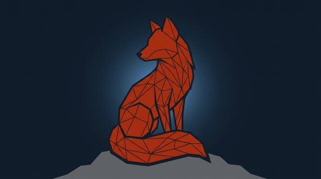 Geometric red fox silhouette on dark background illustration