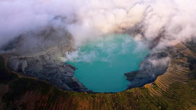 Mount Ijen Scenic Aerial View with Volcanic Mountains &ndash; Java Island Indonesia