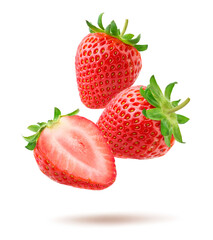 Naklejka premium Fresh strawberry with cut in half isolated on white.