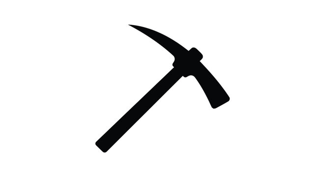 Pickaxe tool presented as a black silhouette against a white background silhouette mining excavation geology pick axe handle