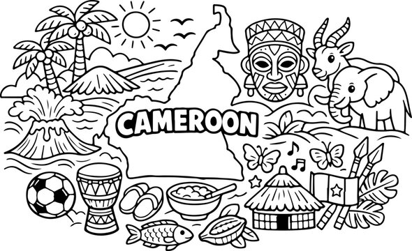 cameroon cartoon outline hand drawn Line Art illustration doodle art coloring page for kids
