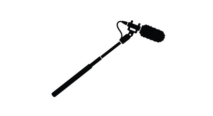 Boom microphone with shock mount and pole black silhouette audio recording sound shockmount windscreen studio broadcast film video © Sumon