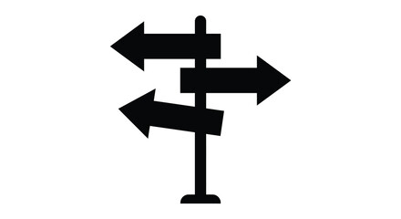 Directional signpost with multiple arrows pointing various ways black silhouette direction guide pointers indicators signage wayfinding navigation choices © Sumon