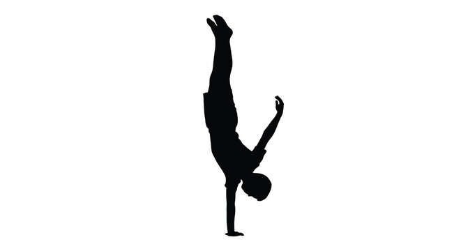 A person performing a handstand in a dynamic pose black silhouette human figure body gymnast athlete acrobat exercise