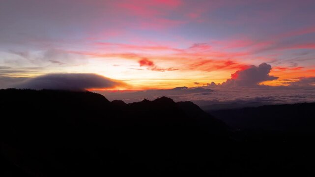 Aerial Drone View of Mount Bromo Sunrise from King kong Hills &ndash; Java Island Indonesia