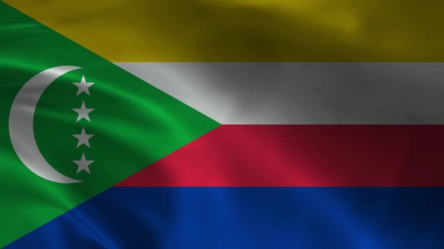 Comoros flag animation with realistic fabric texture and dramatic lighting