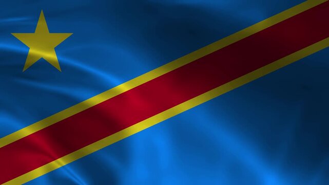 Democratic Republic of the Congo flag animation with realistic fabric texture and dramatic lighting